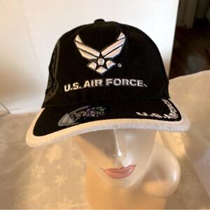 United States Air Force Baseball Cap Hat Black White OSFA Clean & Excellent